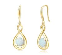 FANCIME Boucles d'oreilles avec pendentif en argent sterling 925 plaqué or jaune - Pierre de naissance - Bijou fin - Cadeau d'anniversaire pour femme, maman, femme, Opale
