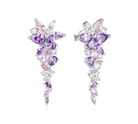 FANCIME Collection de bijoux Glycine murmure en argent sterling plaqué or blanc - Collier avec diamants simulés - Boucles d'oreilles - Pour anniversaire, fête des mères, mariage, Ohrringe, Argent