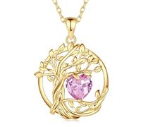 FANCIME Collier arbre de vie avec pierre de naissance pour femme Plaqué or jaune Baum des Lebens Pendentif en pierre précieuse Collier de bijoux Cadeau pour femmes filles, Longueur de la chaîne : 40+5