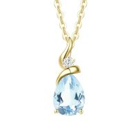 FANCIME Collier avec pendentif en or jaune massif 14 carats avec pierre de naissance pour femme avec diamant en forme de poire - Cadeau d'anniversaire pour maman - Chaîne en argent sterling de 40,6 cm