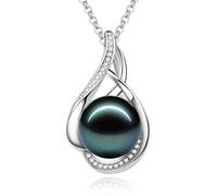 FANCIME Collier de perles de Tahiti pour femme - En argent sterling 925 - 10-12 mm - Pendentif naturel - Perle de Tahiti - Pour anniversaire, Saint-Valentin, Noël - Longueur de la chaîne : 40 + 5 cm