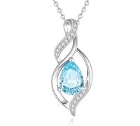 FANCIME Collier Femme Pierre de Aigue-marine, Argent Sterling 925 Goutte Torsadée Pendentif Infini Amour, Cadeau Anniversaire Fête des Mères Noël Bijou pour Maman, Épouse, 40+5cm Chaîne Réglable