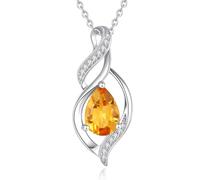 FANCIME Collier Femme Pierre de Citrine, Argent Sterling 925 Goutte Torsadée Pendentif Infini Amour, Cadeau Anniversaire Fête des Mères Noël Bijou pour Maman, Épouse, 40+5cm Chaîne Réglable
