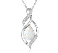FANCIME Collier Femme Pierre de Opale, Argent Sterling 925 Goutte Torsadée Pendentif Infini Amour, Cadeau Anniversaire Fête des Mères Noël Bijou pour Maman, Épouse, 40+5cm Chaîne Réglable