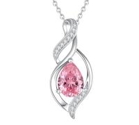 FANCIME Collier Femme Pierre de Tourmaline Rose, Argent Sterling 925 Goutte Torsadée Pendentif Infini Amour, Cadeau Anniversaire Fête des Mères Noël Bijou pour Maman, Épouse, 40+5cm Chaîne Réglable