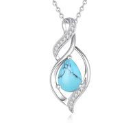 FANCIME Collier Femme Pierre de Turquoise, Argent Sterling 925 Goutte Torsadée Pendentif Infini Amour, Cadeau Anniversaire Fête des Mères Noël Bijou pour Maman, Épouse, 40+5cm Chaîne Réglable
