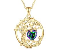 FANCIME Collier Pendentif Arbre de Vie Femme, Pendentif Arbre Plaqué Or 14K avec Pierres de Alexandrite, Bijou Cadeau Anniversaire pour Elle, Longueur de Chaîne : 40+5 cm