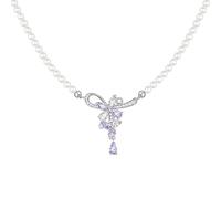 FANCIME Glycine Heure Collier Argent Sterling Plaqué Or Blanc Diamant Simulé Violet Bijoux Cadeau Anniversaire Mariage Saint Valentin Fête des Mères pour Elle Femme Maman