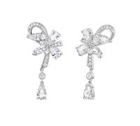 FANCIME Glycine Ondulation Boucles d'Oreilles Argent Sterling Plaqué Or Blanc Diamant Simulé Blanc Bijoux Cadeau Anniversaire Mariage Saint Valentin Fête des Mères pour Elle Femme Maman