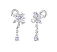 FANCIME Glycine Ondulation Boucles d'Oreilles Argent Sterling Plaqué Or Blanc Diamant Simulé Violet Bijoux Cadeau Anniversaire Mariage Saint Valentin Fête des Mères pour Elle Femme Maman