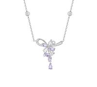 FANCIME Glycine Ondulation Collier Argent Sterling Plaqué Or Blanc Diamant Simulé Violet Bijoux Cadeau Anniversaire Mariage Saint Valentin Fête des Mères pour Elle Femme Maman