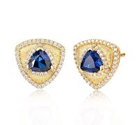 FANCIME Leroy Boucles d'oreilles à tige triangulaires en argent sterling avec pierre de naissance pour anniversaire, fête des mères, maman, épouse, femme, Argent sterling, Saphir bleu créé
