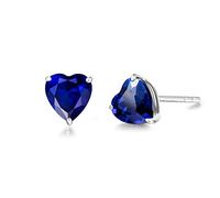 FANCIME Solide 14 carats 585 or blanc cœur petites boucles d'oreilles avec véritable bijou en pierre précieuse pour femmes filles maman taille : 5 x 5 mm, Or blanc, Saphir