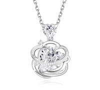 FANCIME Thornless Pulse Collier avec pierre de naissance pour femme en argent sterling avec pendentif rose Bijou fin Cadeau d'anniversaire de Noël pour femme, Argent sterling Or, Zircone cubique