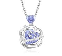 FANCIME Thornless Pulse Collier avec pierre de naissance pour femme en argent sterling avec pendentif rose Bijou fin Cadeau d'anniversaire de Noël pour femme