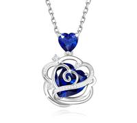 FANCIME Thornless Pulse Collier avec pierre de naissance pour femme en argent sterling avec pendentif rose Bijou fin Cadeau d'anniversaire de Noël pour femme, Argent sterling Or, Saphir créé