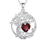 FANCIME Tree of Life Collier arbre de vie en argent sterling plaqué Or blanc avec pendentif en pierre de naissance, bijou d'anniversaire, cadeau de Noël pour femme, maman, grenat