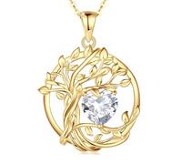 FANCIME Tree of Life Collier arbre de vie en argent sterling plaqué or jaune avec pendentif en pierre de naissance, bijou d'anniversaire, cadeau de Noël pour femme, maman, zircone cubique