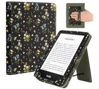 Fancity Étui compatible avec Kindle Paperwhite 12e/11e génération et Colorsoft Signature Edition 2024 2025, fonction veille/réveil intelligent avec béquille pour liseuses de 6,8"/7", motif floral noir