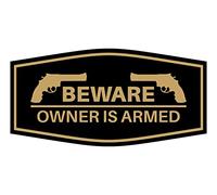 Fancy Beware Owner is Armed Panneau Noir Doré Grand Lot de 2