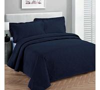 Fancy Collection Couvre-lit de luxe gaufré, uni, pour lit king size/lit californien, 300 x 270 cm, bleu marine