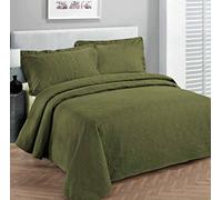 Fancy Collection Couvre-lit de luxe gaufré, uni, pour lit king size/lit californien, 300 x 270 cm, vert olive