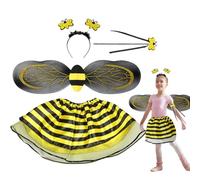 Fancy Dress Up with Wings - Bee Costume pour enfants Diadeband Wand, accessoires mignons pour Halloween, jeu de prétendants, adorable costume de costume de bourdon pour filles