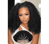 Fancy Hair Perruque tressée de 33 x 10,2 cm avec dentelle frontale avec cheveux de bébé - Cheveux bouclés - Pour femme noire - 45,7 cm - Dentelle HD - Ondulés profonds - Pleine et épaisse