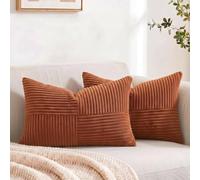 Fancy Homi Lot de 2 Grandes Housses de Coussin décoratives en Velours côtelé Doux à Rayures pour Salon, canapé, Motif Ferme Rustique, Style bohème, 30 x 50 cm