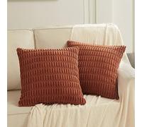 Fancy Homi Lot de 2 housses de coussin décoratif en velours côtelé et doux, pour canapé-lit, sofa, décoration d'intérieur, style rustique et moderne, 40 x 40 cm, rouille