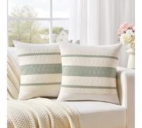 Fancy Homi Lot de 2 Housses de Coussin décoratives bohèmes de Style bohème Rustique pour Salon, Chambre à Coucher, canapé, lit, Chaise, 45 x 45 cm, Vert Sauge
