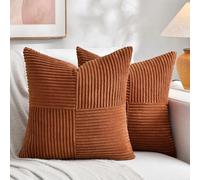 Fancy Homi Lot de 2 Housses de Coussin décoratives carrées en Velours côtelé Doux de Style Rustique et bohème pour Salon, canapé-lit, 40 x 40 cm, Couleur Terre Cuite, Couleur Rouille