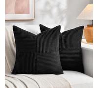 Fancy Homi Lot de 2 Housses de Coussin décoratives carrées en Velours côtelé Doux de Style Rustique et bohème pour Salon, canapé, lit, Sofa, décoration d'intérieur, 45 x 45 cm, Noir