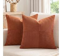 Fancy Homi Lot de 2 Housses de Coussin décoratives carrées en Velours côtelé Doux de Style Rustique et bohème pour canapé-lit, Motif Rustique et bohème, 35 x 35 cm, Couleur Terre Cuite