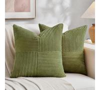 Fancy Homi Lot de 2 housses de coussin décoratives carrées en velours côtelé doux et texturé de style rustique pour salon, canapé, lit, sofa, décoration d'intérieur, style rustique - 45 x 45 cm, vert