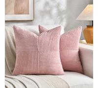 Fancy Homi Lot de 2 housses de coussin décoratives carrées en velours côtelé doux et texturé de style rustique et bohème pour salon, canapé-lit, 40 x 40 cm, rose pâle