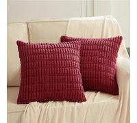 Fancy Homi Lot de 2 housses de coussin décoratives carrées en velours côtelé doux pour salon, canapé, lit, sofa, décoration d'intérieur de style rustique et bohème - Bordeaux - 40 x 40 cm