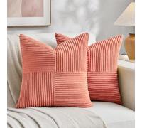 Fancy Homi Lot de 2 Housses de Coussin décoratives carrées en Velours côtelé Doux texturé pour Salon, canapé, lit, décoration d'intérieur de Style Rustique et bohème, 66 x 66 cm, Couleur pêche