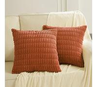 Fancy Homi Lot de 2 housses de coussin décoratives carrées en velours côtelé et à rayures de style rustique pour salon, canapé-lit, sofa, décoration d'intérieur d'automne, 45 x 45 cm, orange brûlé