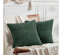 Fancy Homi Lot de 2 housses de coussin décoratives de style bohème en velours côtelé doux et texturé à motif patchwork pour salon, canapé-lit, style ferme, décoration d'intérieur, vert forêt, 45,7 x