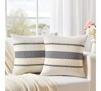 Fancy Homi Lot de 2 Housses de Coussin décoratives de Style Rustique et rétro en Coton Doux, tissé à la Main, pour canapé, lit, Chaise, intérieur - 45,7 x 45,7 cm, Gris Neutre