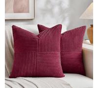 Fancy Homi Lot de 2 Housses de Coussin décoratives en Velours côtelé Doux pour Salon, canapé, lit, Sofa, décoration d'intérieur de Style Rustique et bohème, 50 x 50 cm, Rouge Bordeaux