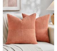 Fancy Homi Lot de 2 Housses de Coussin décoratives en Velours côtelé Doux pour Salon, canapé, lit, Style Rustique et bohème, pour décoration d'intérieur, 45 x 45 cm, Corail