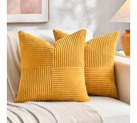 Fancy Homi Lot de 2 housses de coussin décoratives en velours côtelé et patchwork doux pour salon, canapé, lit, sofa, décoration d'intérieur, jaune tournesol, 45 x 45 cm, jaune tournesol