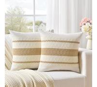 Fancy Homi Lot de 2 housses de coussin décoratives marron clair neutre, 40,6 x 40,6 cm, pour canapé-lit, canapé, esthétique, moderne, bio, ferme, décoration d'intérieur, en coton doux, avec accents