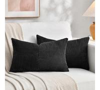 Fancy Homi Lot de 2 Housses de Coussin décoratives rectangulaires en Velours côtelé Doux à Rayures pour Salon, canapé, lit, Sofa, décoration d'intérieur Rustique, bohème, 30 x 50 cm, Noir
