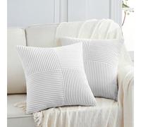 Fancy Homi Lot de 2 housses de coussin décoratives rustiques de style rustique et bohème en velours côtelé et patchwork pour salon, canapé-lit, sofa, décoration d'intérieur, blanc pur, 50 x 50 cm,