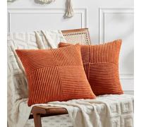 Fancy Homi Lot de 2 Housses de Coussin décoratives texturées en Velours côtelé et Patchwork de Style bohème et Rustique pour Salon, canapé-lit, 50 x 50 cm, Orange brûlé