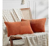 Fancy Homi Lot de 2 Housses de Coussin Lombaire décoratives en Velours côtelé et Patchwork de Style bohème et Rustique pour Salon, canapé-lit, décoration d'automne, 30 x 50 cm, Orange brûlé