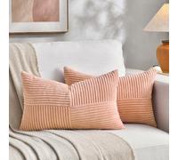 Fancy Homi Lot de 2 housses de coussin lombaire décoratives rectangulaires à rayures douces en velours côtelé, pour décoration intérieure de style rustique et bohème, pour canapé, lit, sofa, 35 x 60